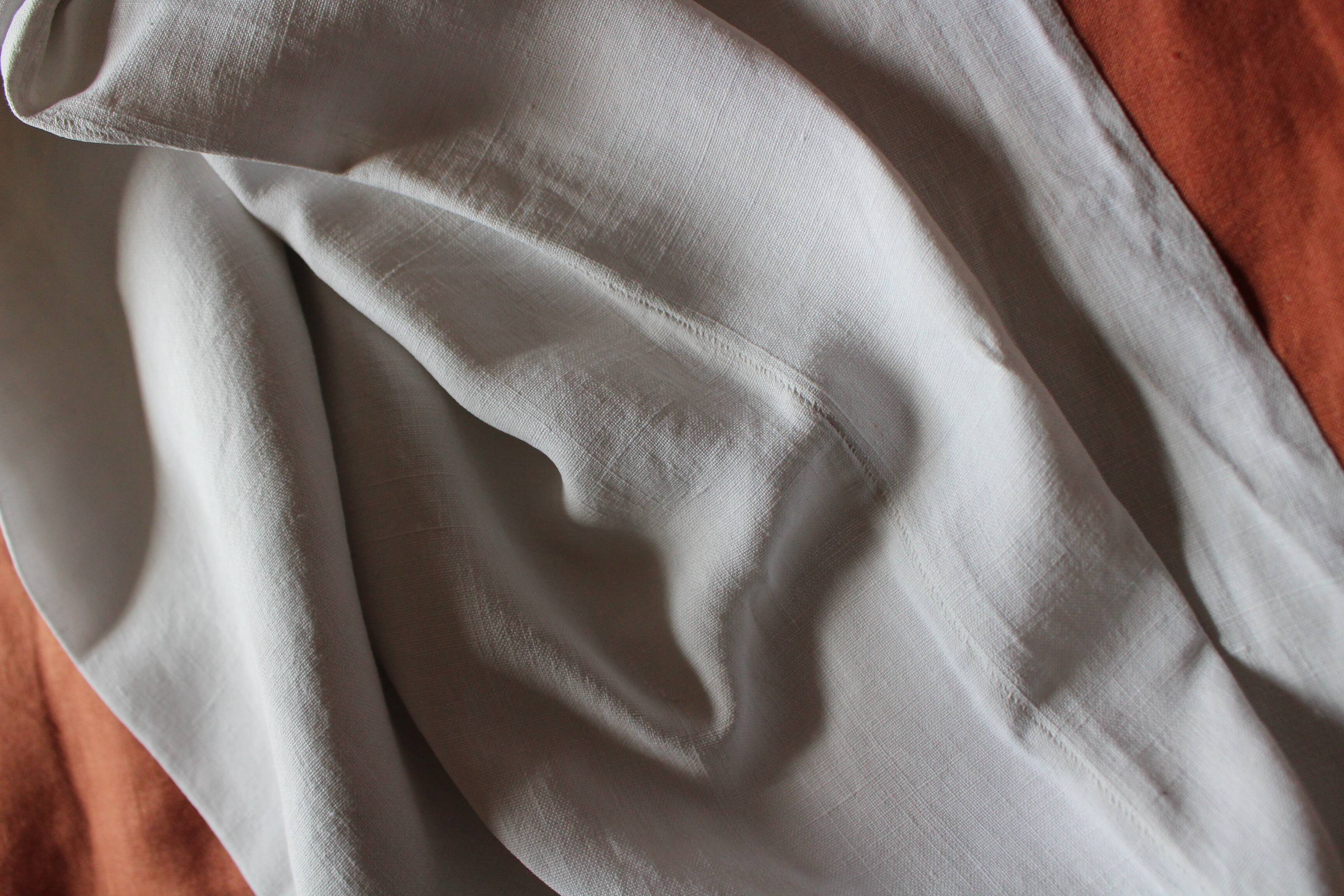 Antique linen sheet Floral monograms M R