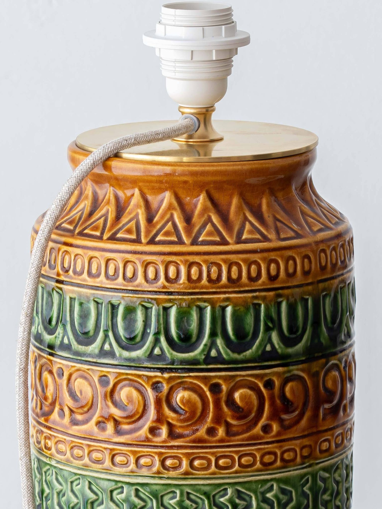 Lampe de table en céramique de style Bitossi des années 1960, émail vert ocre.