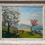 Tableau HSP "La vallée ensoleillée" signée J. Meckert vers 1950