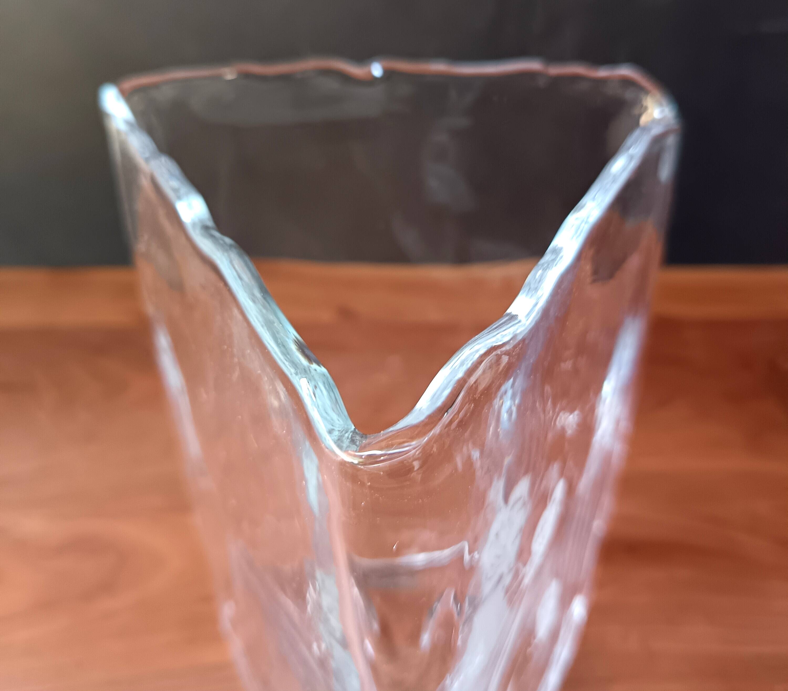 Large vintage crystal triangular transparent vase