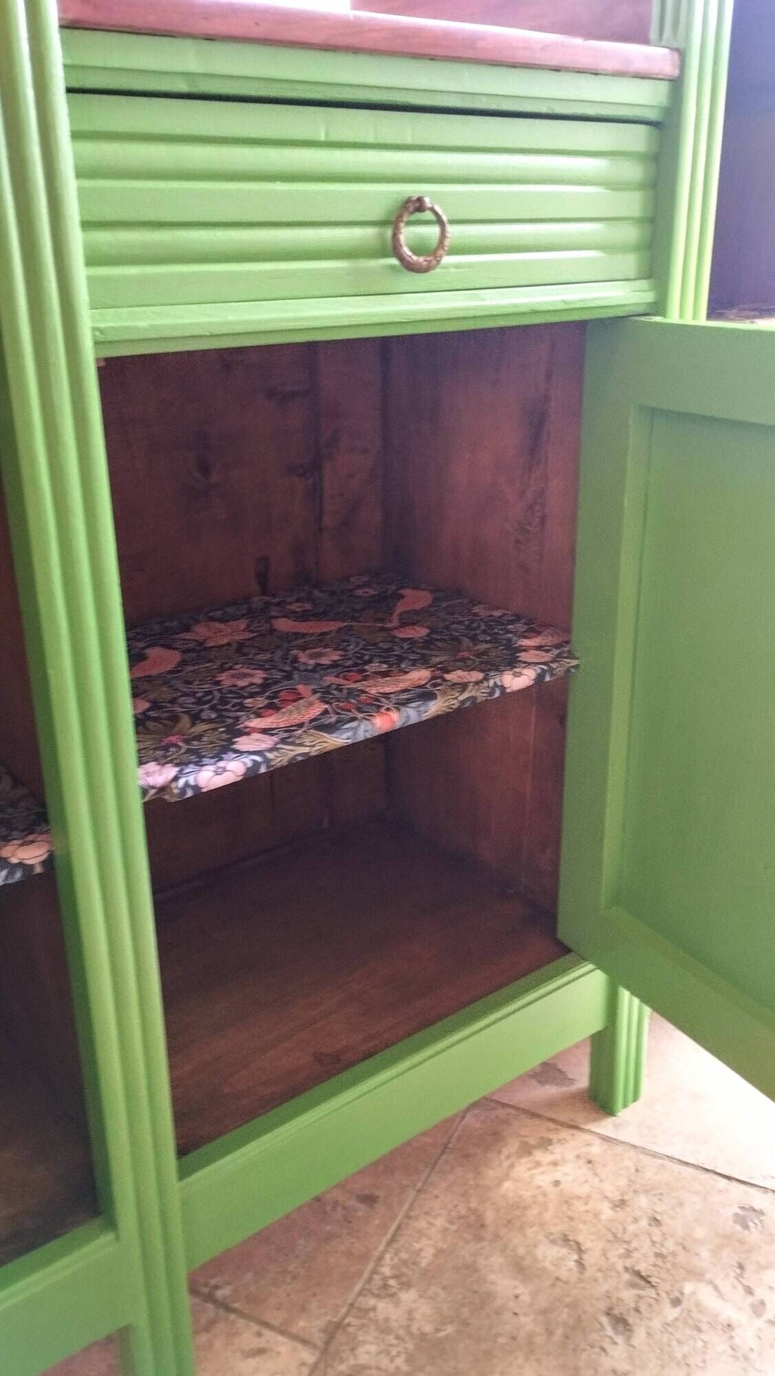 Art Deco Gin Buffet, painted in Farrow and Ball with a William Morris-inspired interior