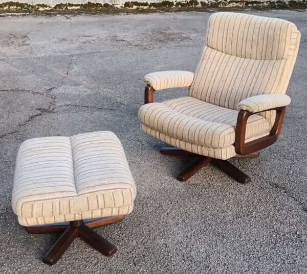 Fauteuil et ottomane pivotant Midcentury 1970