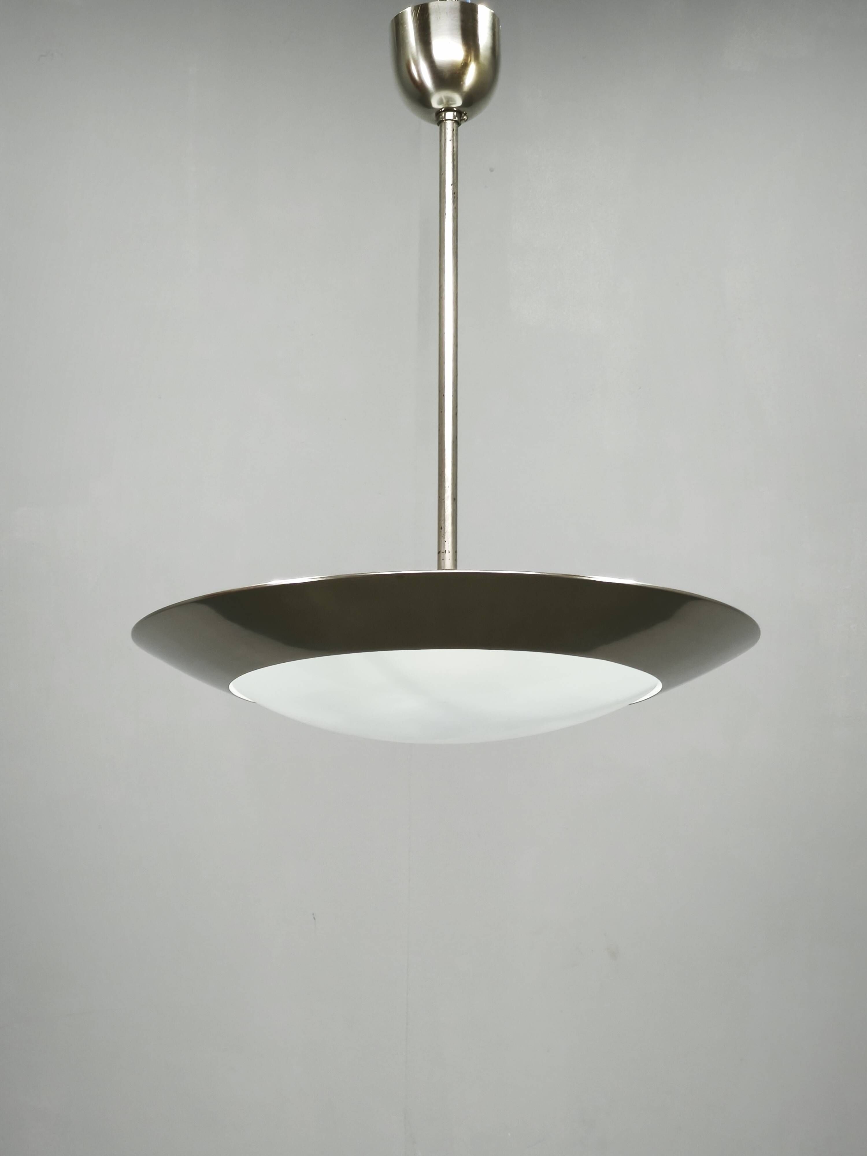 1930s Bauhaus Chrome and Glass Pendant Light from Czechoslovakia