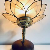 Vintage mother-of-pearl and brass flower wall lamp