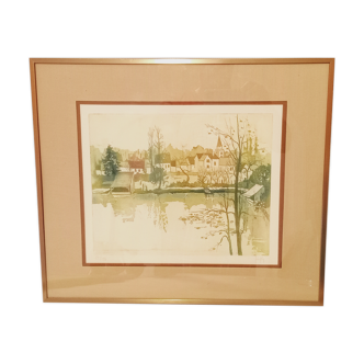 Aquarelle" Maison au bord de l'eau" de Kerfily