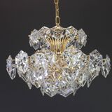Chandelier in gilded brass and crystal glass by Kinkeldey, Germany, 1970s.