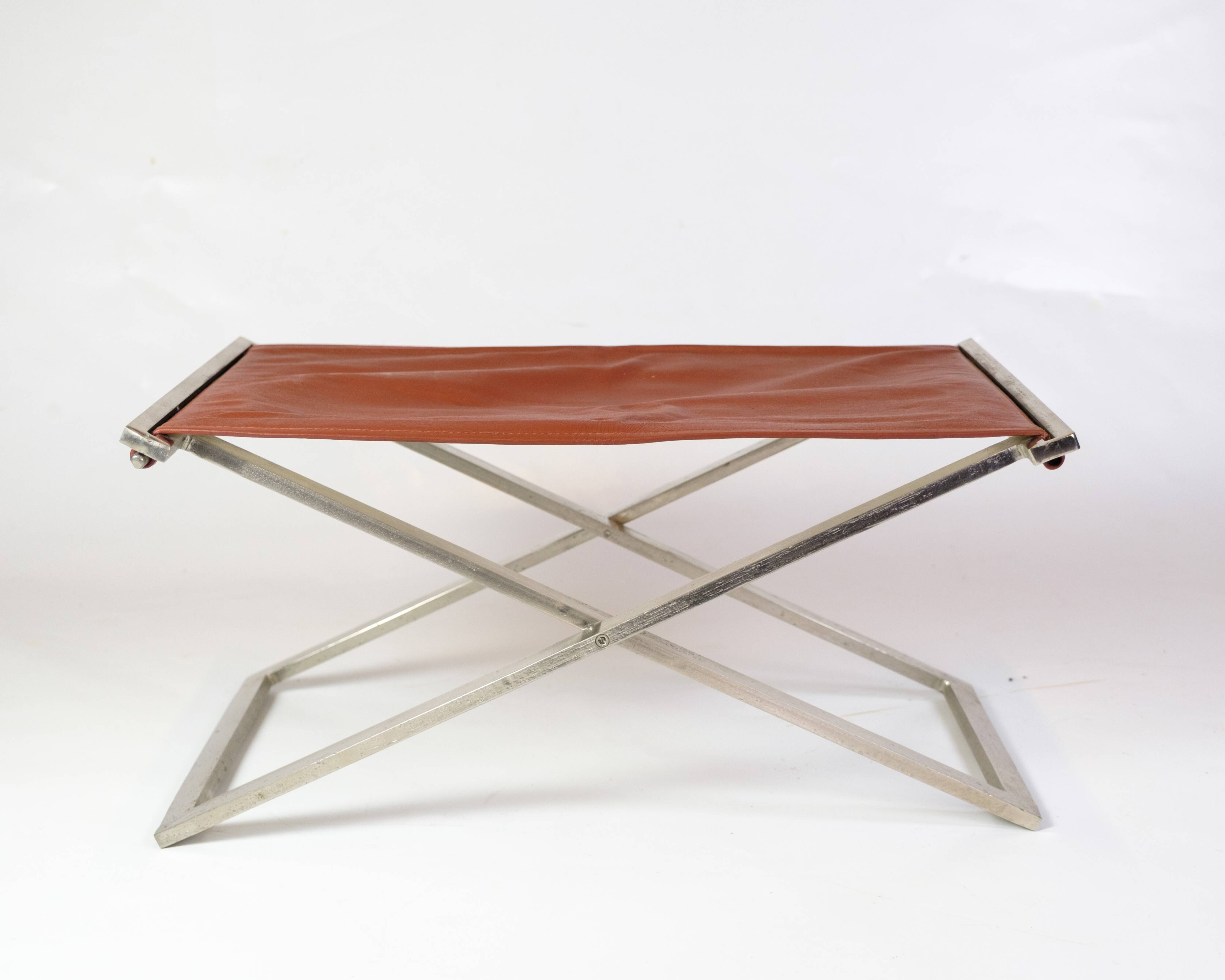 Stool Made In Brushed Steel With Cognac Leather By Michael Christensen