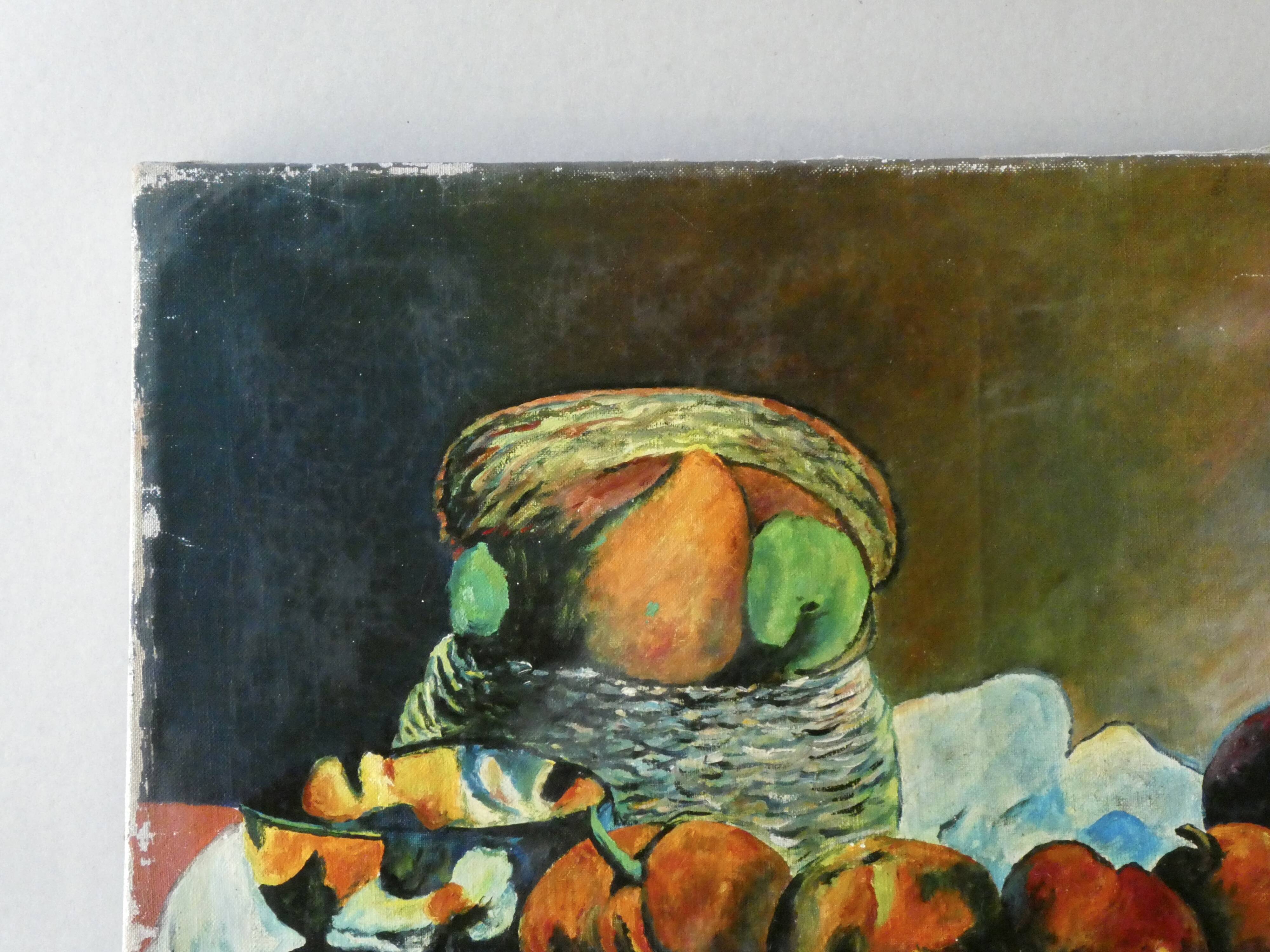 Oil painting on canvas, still life with fruit, signed