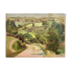 Oil on old cardboard depicting a hilly country landscape