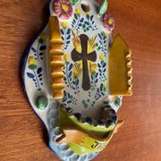 Vintage glazed terracotta holy water font