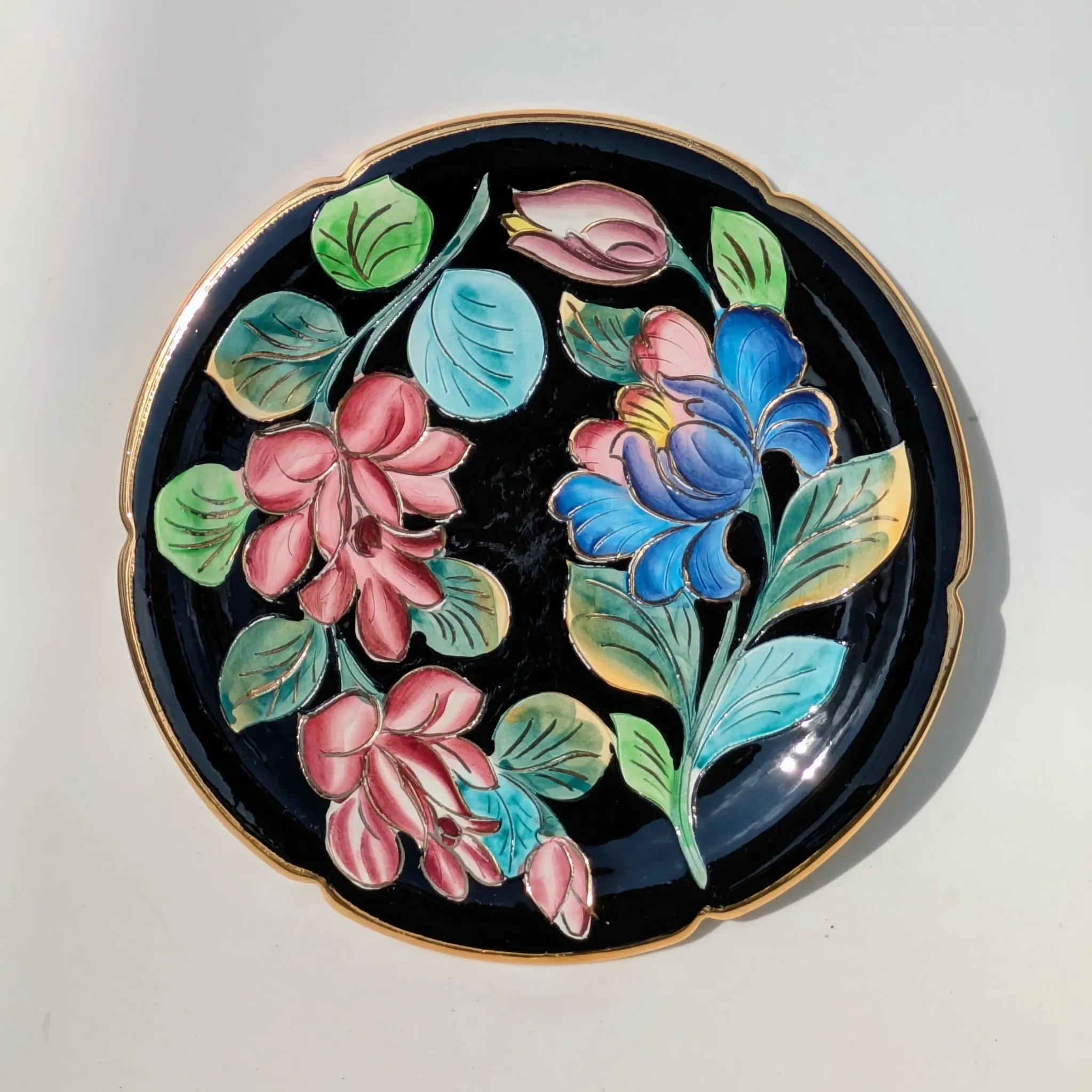 Large Decorative Enamelled Ceramic Plate — Vallauris — Floral Decoration