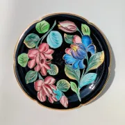 Large Decorative Enamelled Ceramic Plate — Vallauris — Floral Decoration