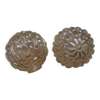 Pair of Globes Amber/Iridescent Glass