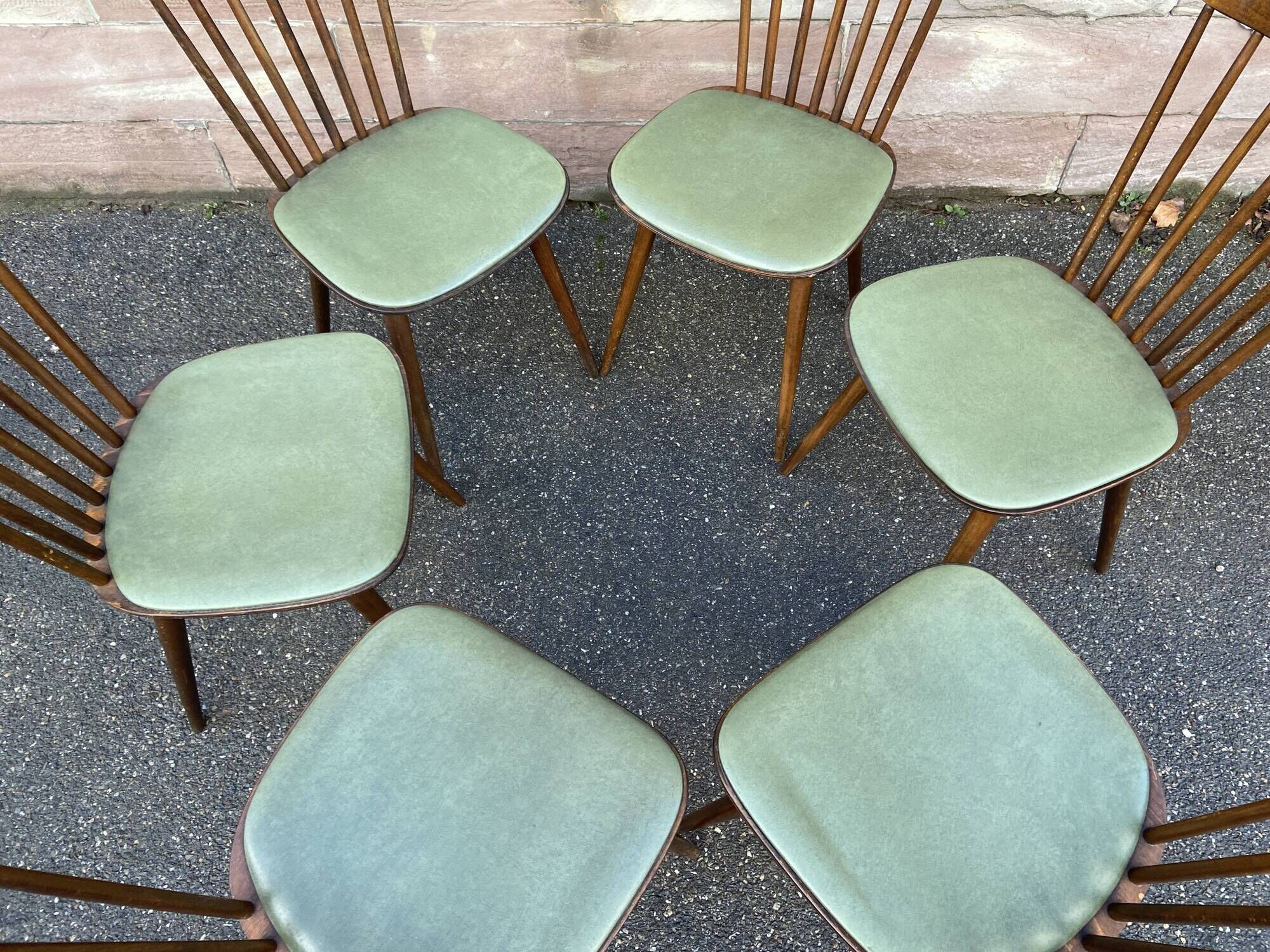 6 vintage chairs Baumann 1960 mid-century Scandinavian compass feet simi
