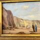 Oil on wood – Beach scene with cliffs – signed SP