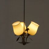 Mid-century glass and brass chandelier, model 501-3 by Stockmann, Finland, 1940s.