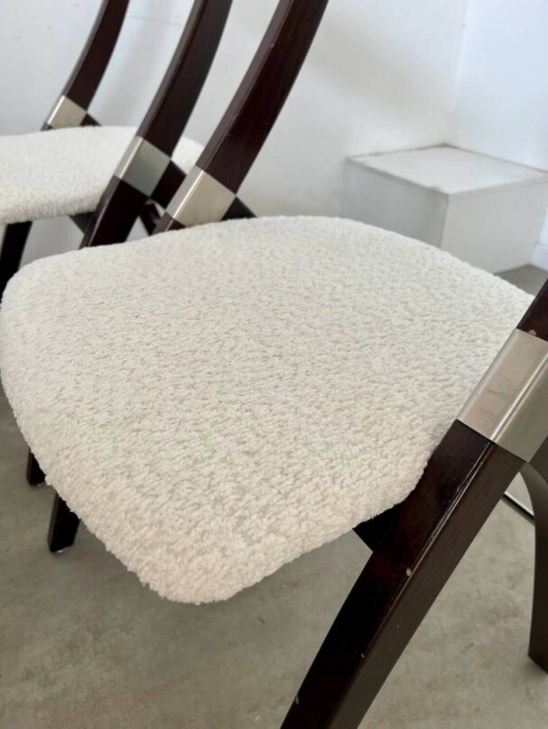 Set of 4 vintage 70s Italian design wooden and terry chairs
