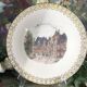 Gien earthenware cake presentation dish with castle decor