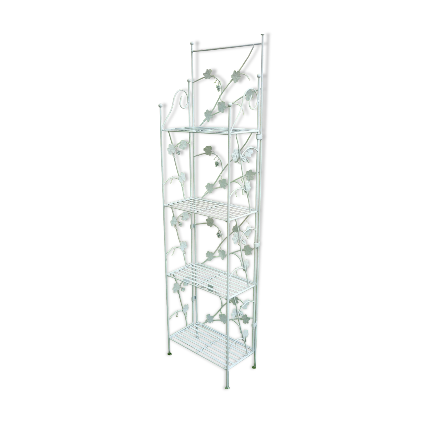 Folding white wrought iron shelf