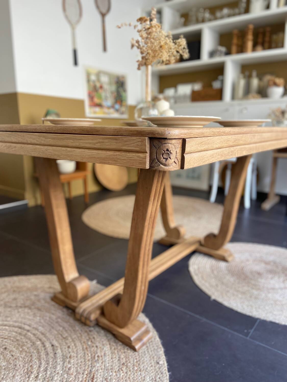 Art deco oak table + extensions