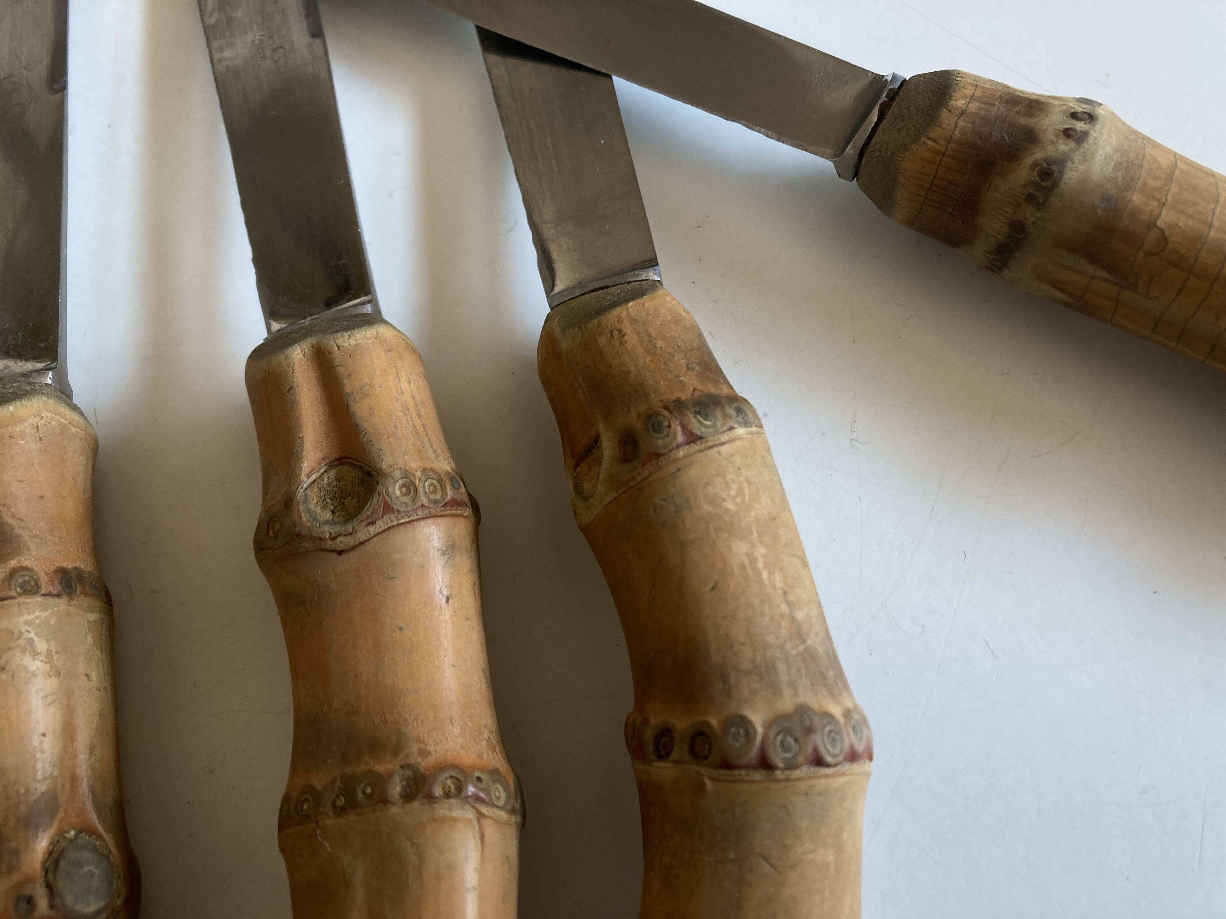set of 11 knives with bamboo handles 1960 Riviera