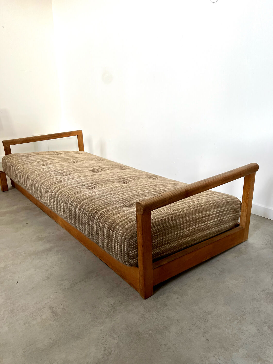 Old wooden sofa vintage brutalist design 60s