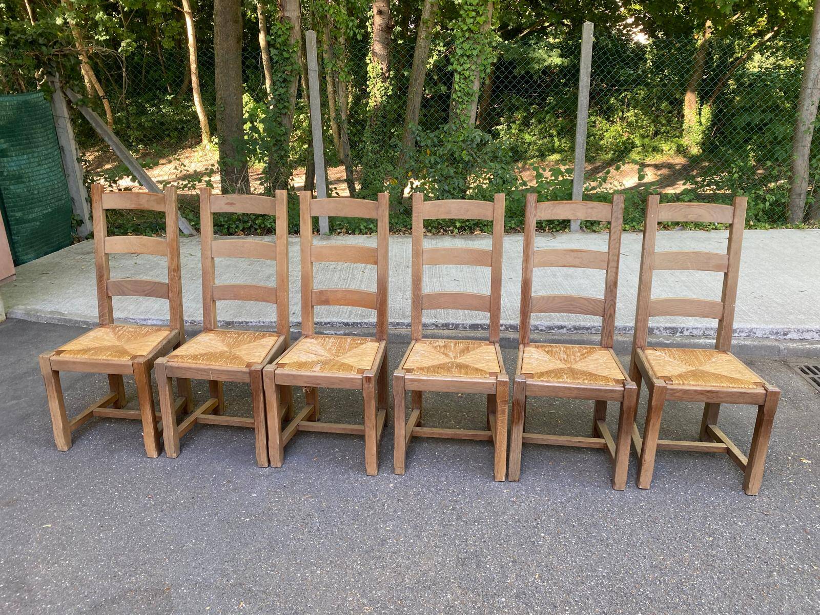 8 chaises à manger bois massif paillées type ferme dossier haut