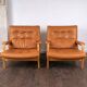Pair of Ingrid model armchairs in beech and leather by Bruno Mathsson for Dux Ingrid Lounge Chairs, Denmark, 1960.