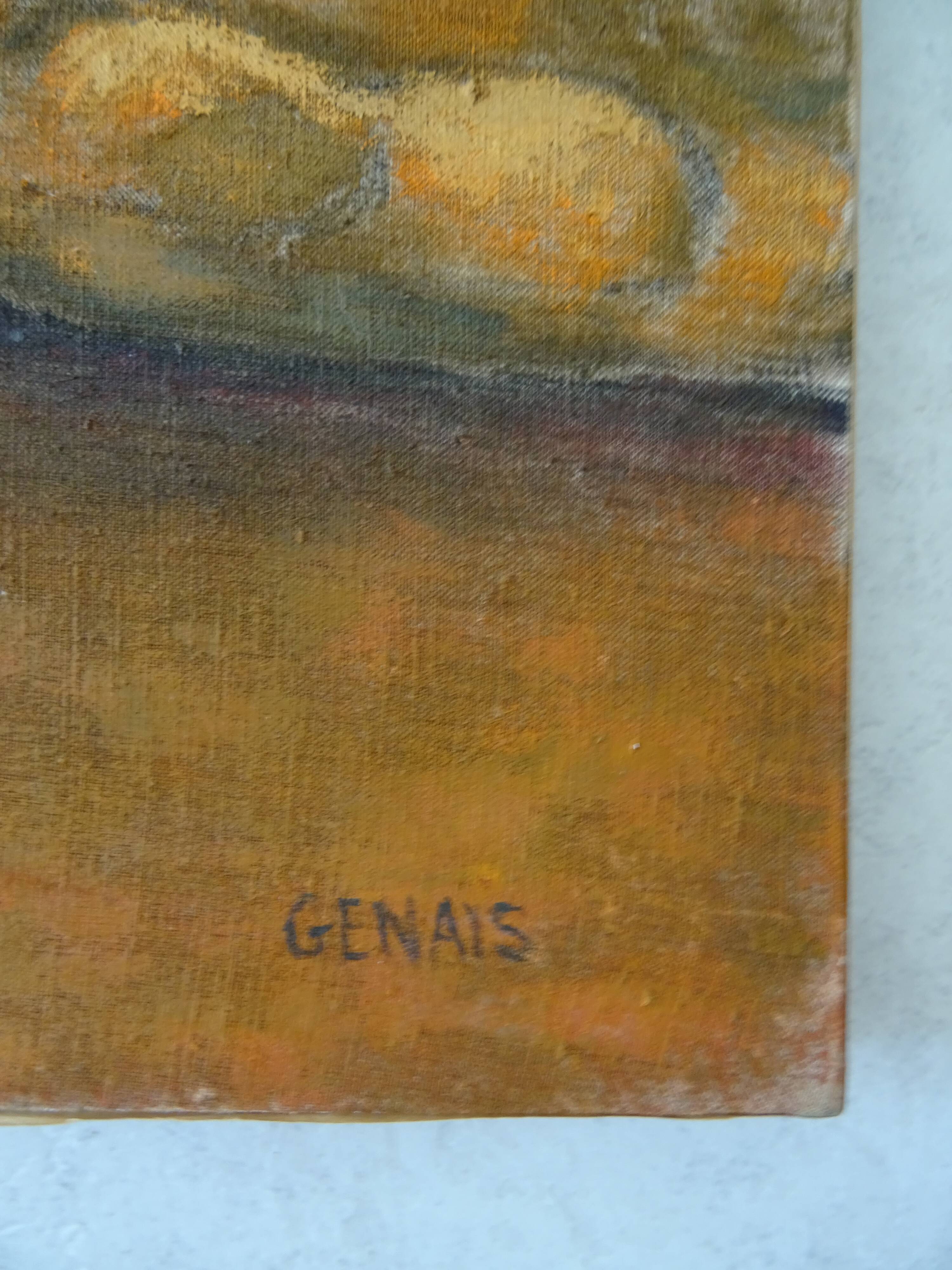 Tableau nature morte au bouquet de fleurs et légumes HST signé