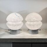 Vintage 70s Glass Table Lamps – White Glass with Metal Stand, Set of 2