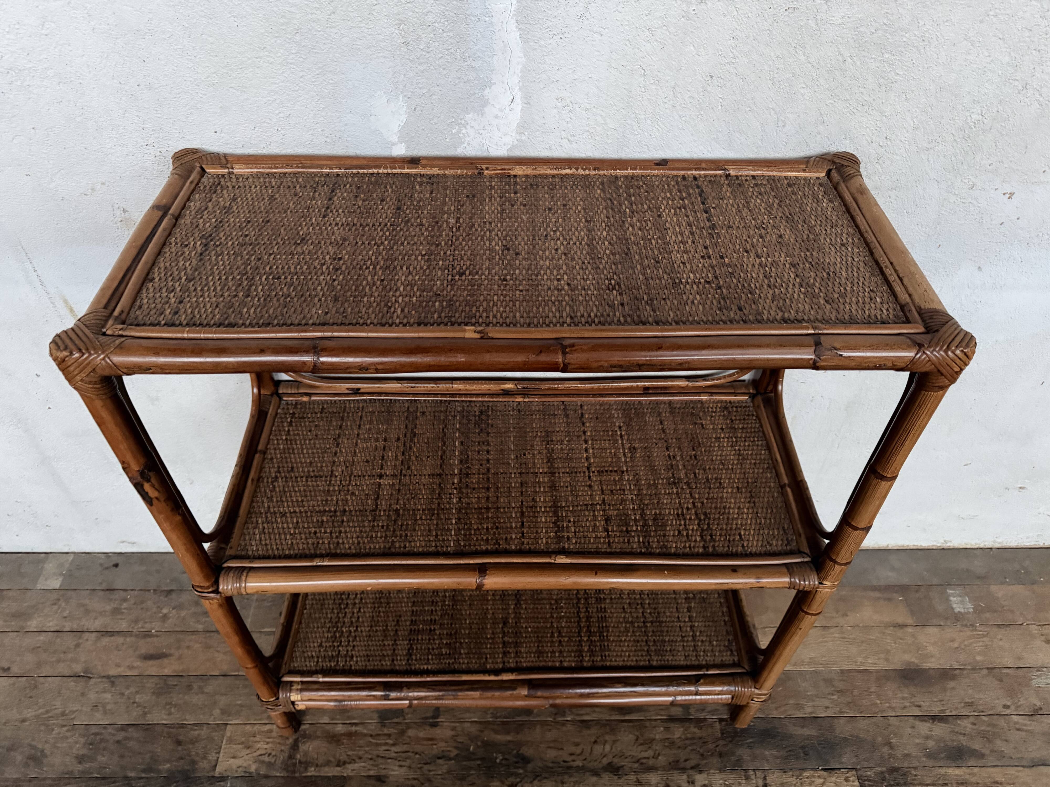 Vintage rattan bamboo wicker bookshelf