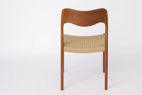 Chaise Niels Otto Møller Modèle 71 (avec réparation) en teck avec nouvelle corde danoise
