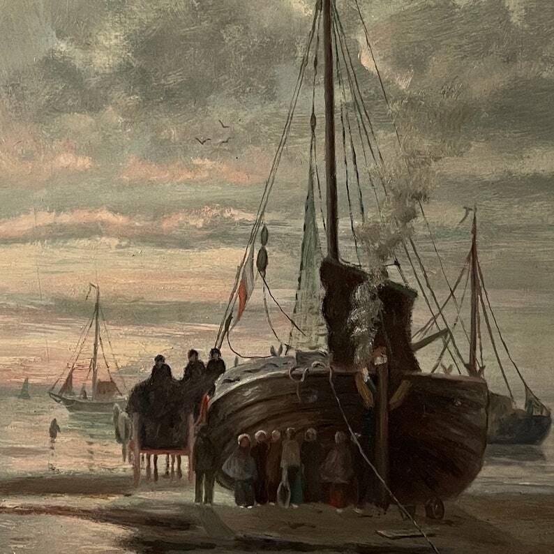 Mid 20th Century "Fishing Boat at Sea" Oil Painting