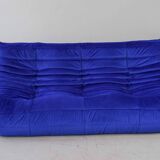 Togo three-seat sofa in blue velvet by Michel Ducaroy for Ligne Roset