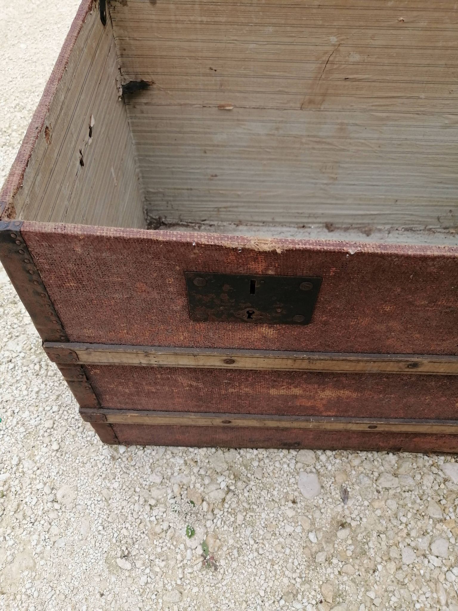 Old bombed travel trunk
