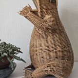 Vintage rattan frog magazine rack
