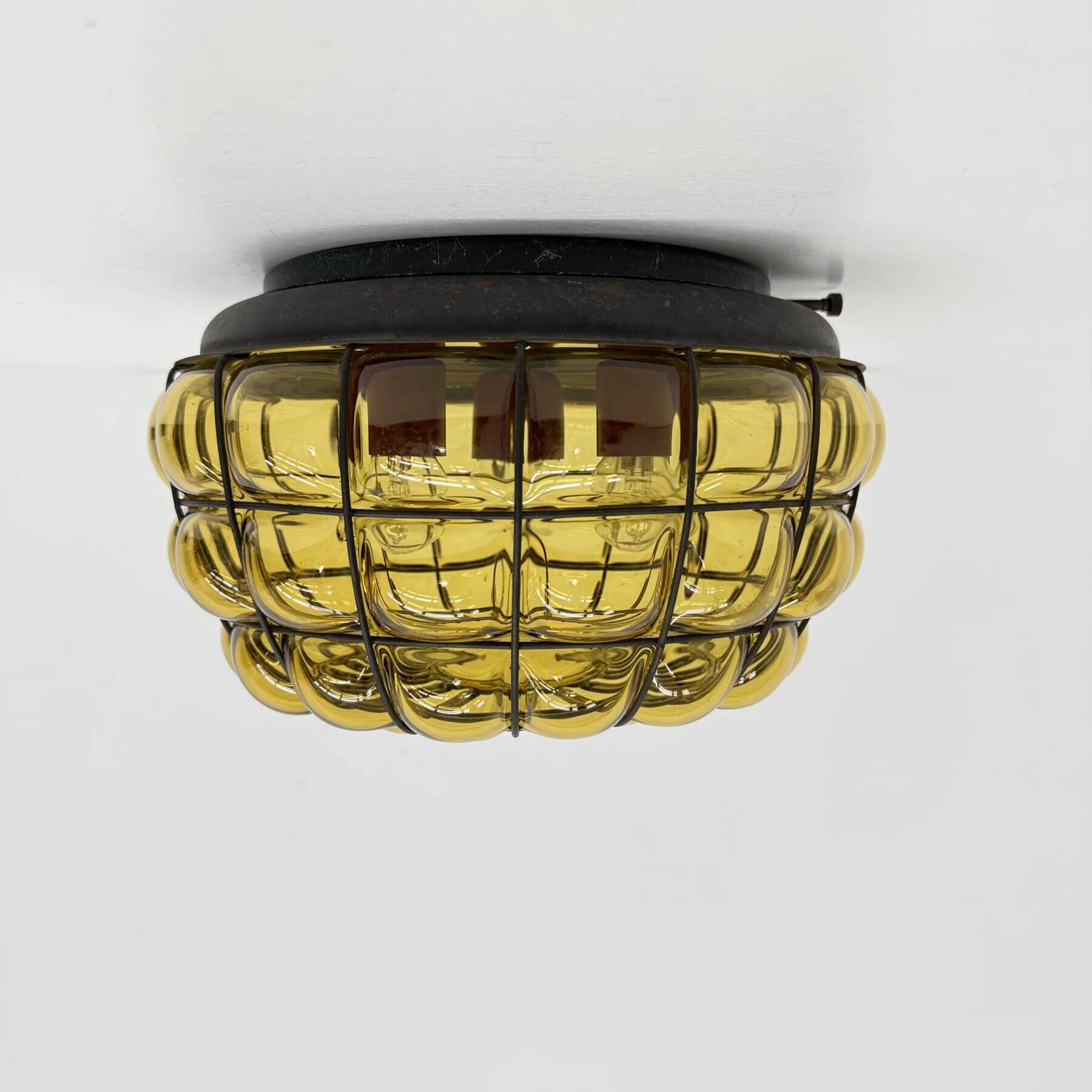 Venetian Murano caged glass flush mount with large bubbles, 1960s