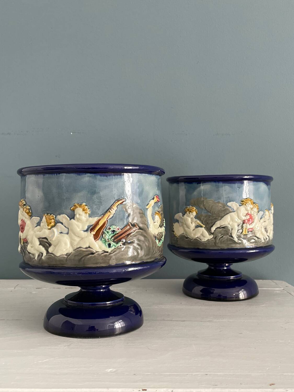 Two Thomas Sergent planters in Palissy majolica