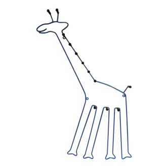 Mid-Century Modern Blue and Black Kid’s Tall Giraffe Wall Coat Hanger IKEA
