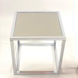 Pair of vintage cubic glass chrome metal side table with 1970 mirror glass tray