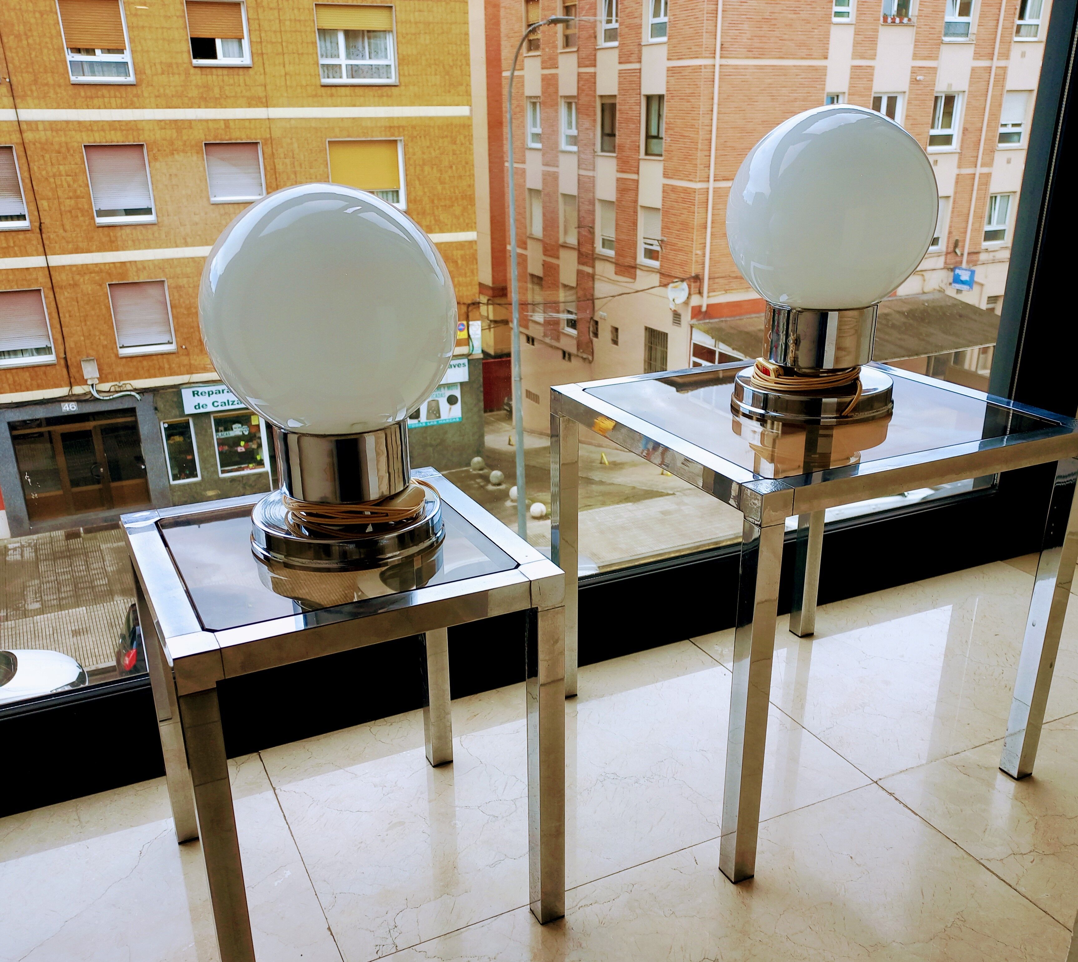 Pair of mcm chromed lamps