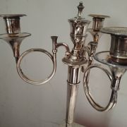 2 candelabra candlesticks hunting horn silver metal