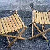 Pair of vintage bamboo and wood folding stools – France, 1960s/1970s