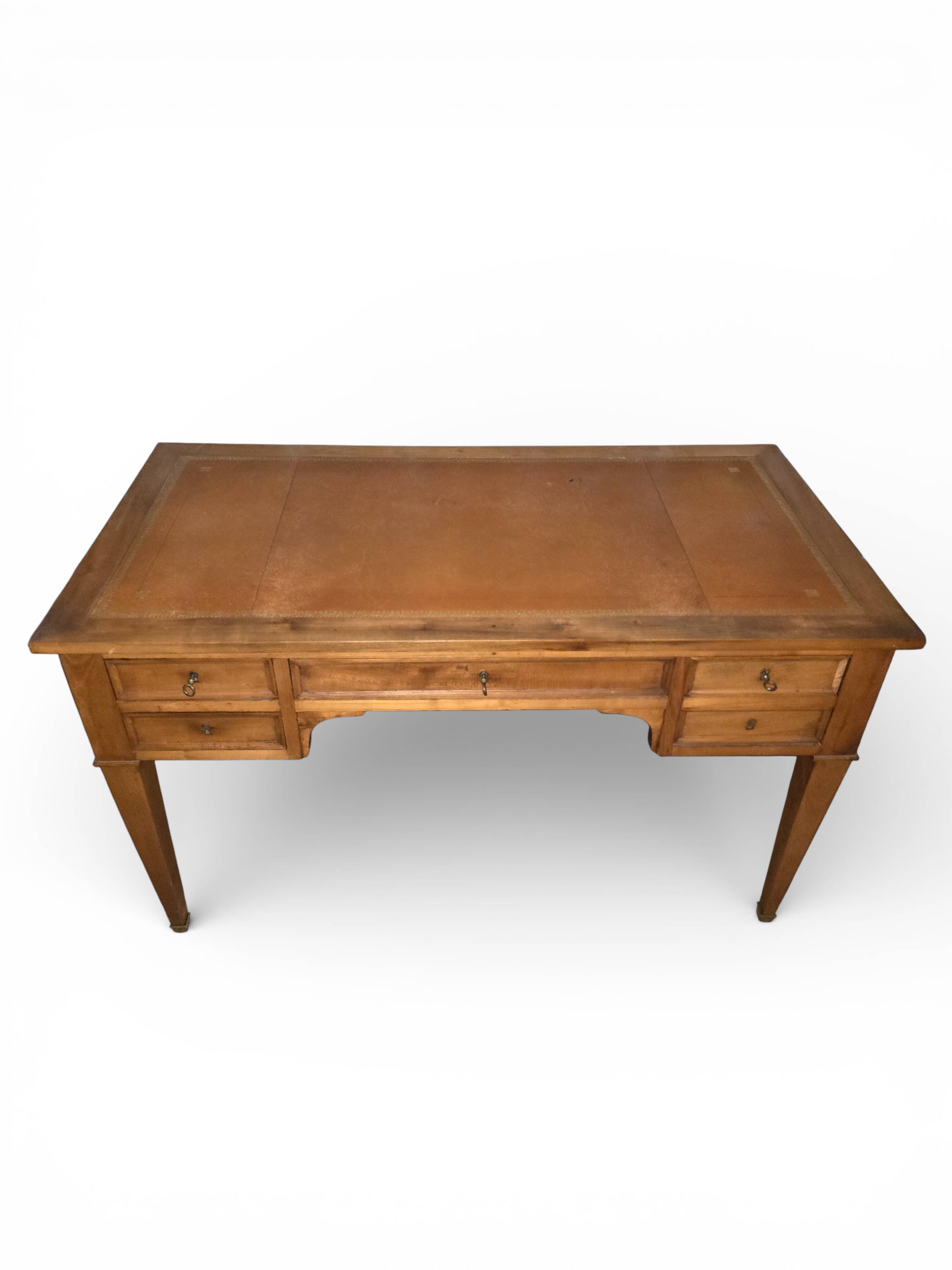 Antique Louis XVI / Directory desk – gilded leather – 5 drawers – keys