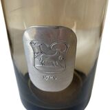 Alcohol carafe with 6 glasses in smoked glass and pewter