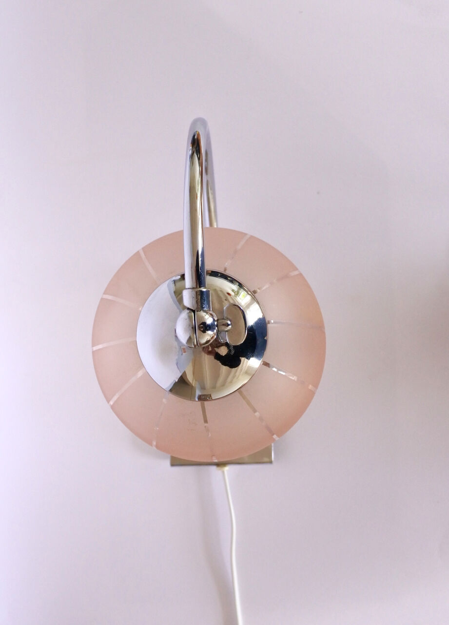 Art deco chrome and pink glass table light