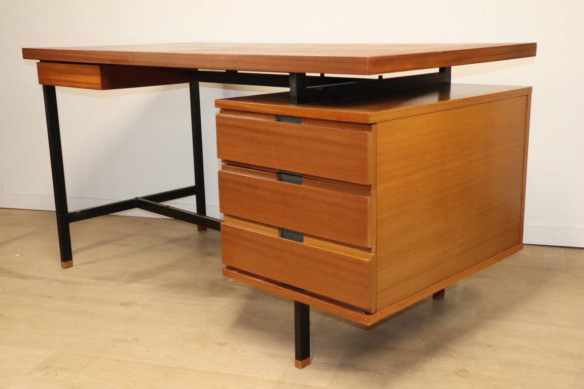 Vintage mahogany desk by Pierre Guariche edition Minvielle, 1960
