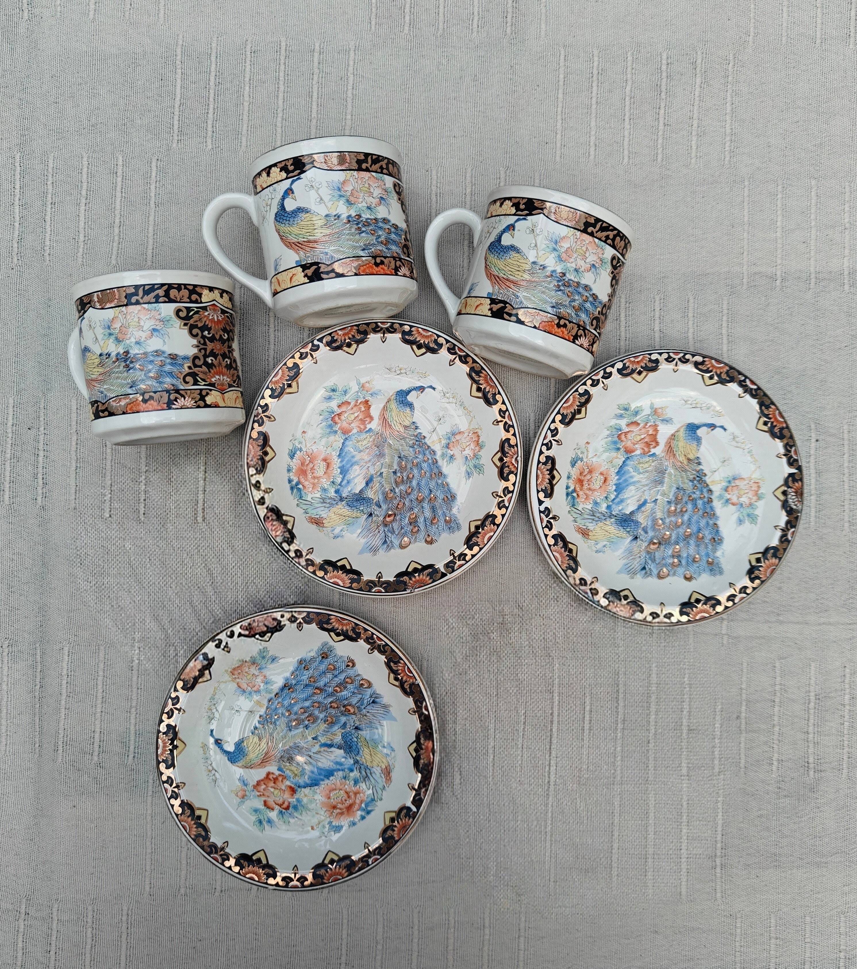 Vintage tea/coffee service in porcelain from Japan - Peacock birds