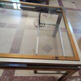 Guy lefèvre for maison jansen coffee table in brushed steel and brass 1970