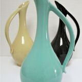 Trois céramiques émaillées design années 60 soliflores noir jaune vert